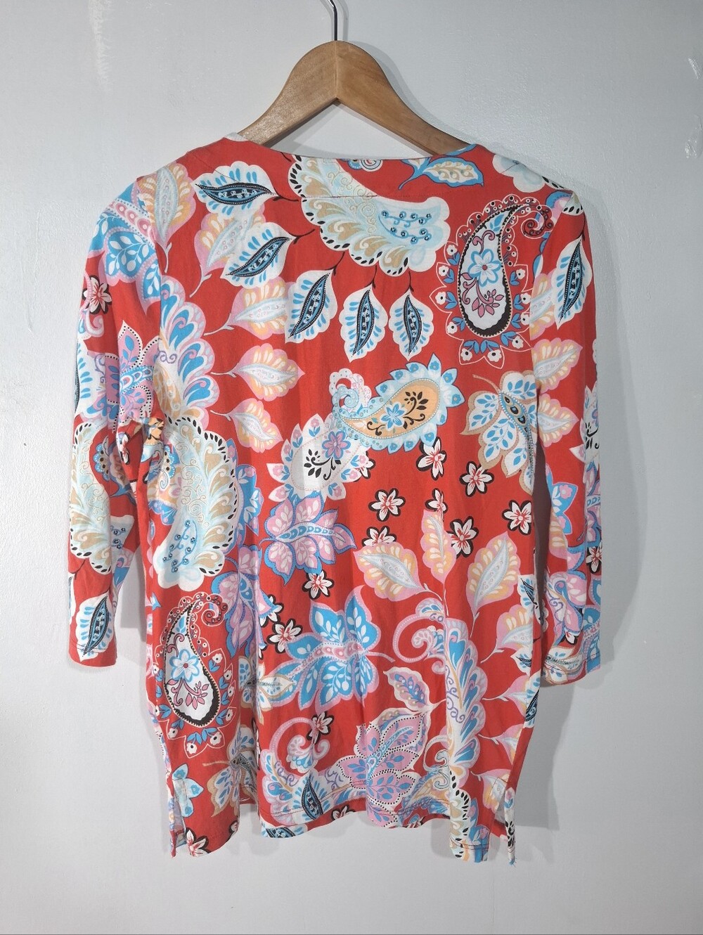 Talbots Women's Pima Cotton Blend Paisley Floral Crochet Tunic Size Petite S - Picture 4 of 11